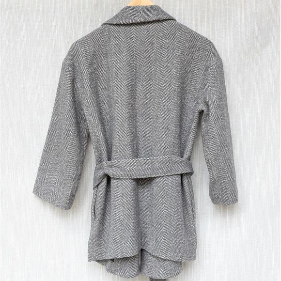AYR Lunar Wool/Cashmere Tweed Wrap Belt Jacket In Light Grey Herringbone, size S - Picture 3 of 10